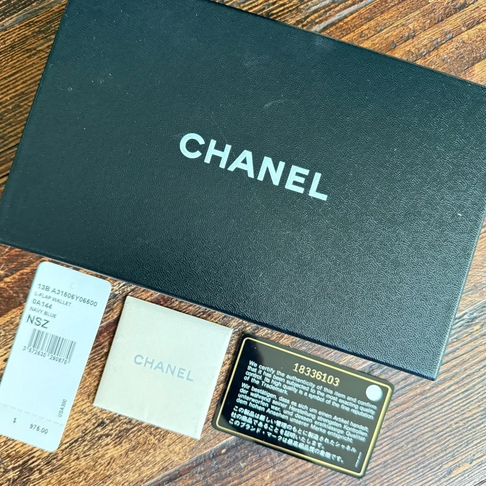 CHANEL Classic L-Flap Caviar Navy Blue Quilted Long Wallet